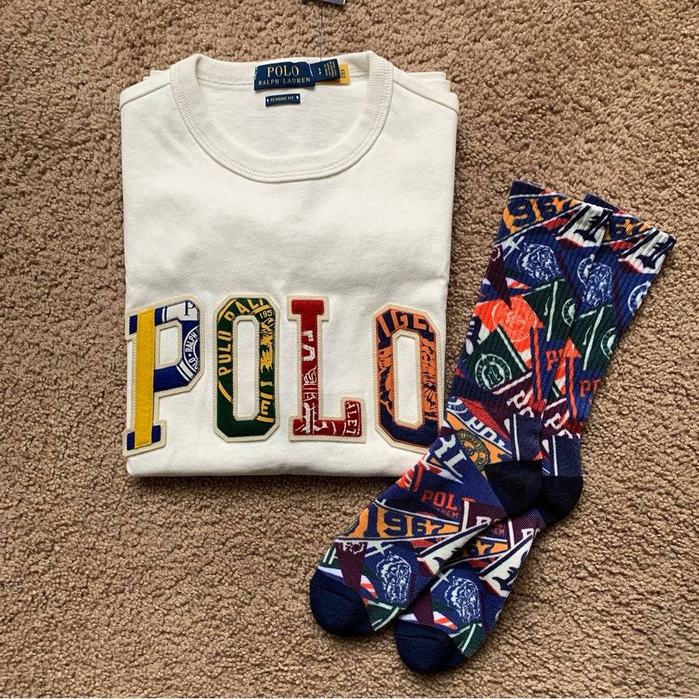 Polo Ralph Lauren Collegiate College Spellout Patch T-shirt Men's Size Small